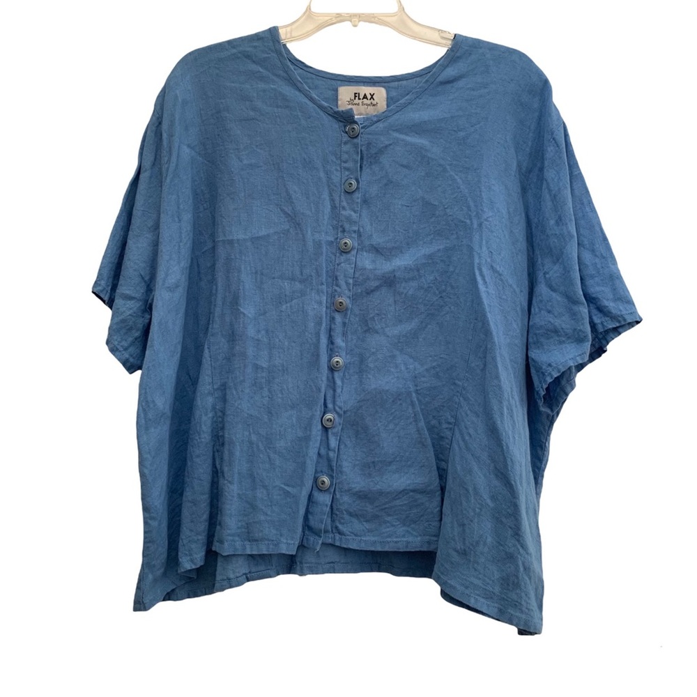 FLAX Women’s Linen Button Down Lagenlook Linen Coastal Grandma Blouse, 3G